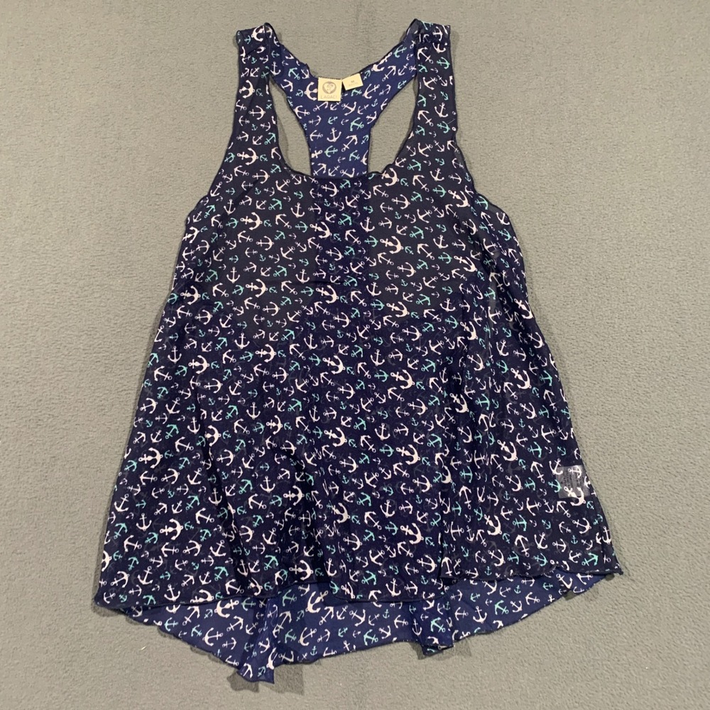 Lagaci Womens Sheer Navy Blue Anchor Print Racerback Tank Top S-2426 Size Medium